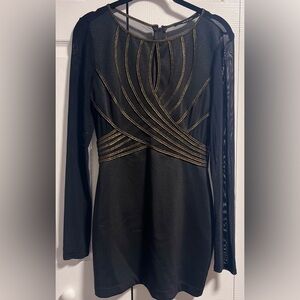 Women's Ark & Co. Black & Gold Long Sleeved Cocktail Dress